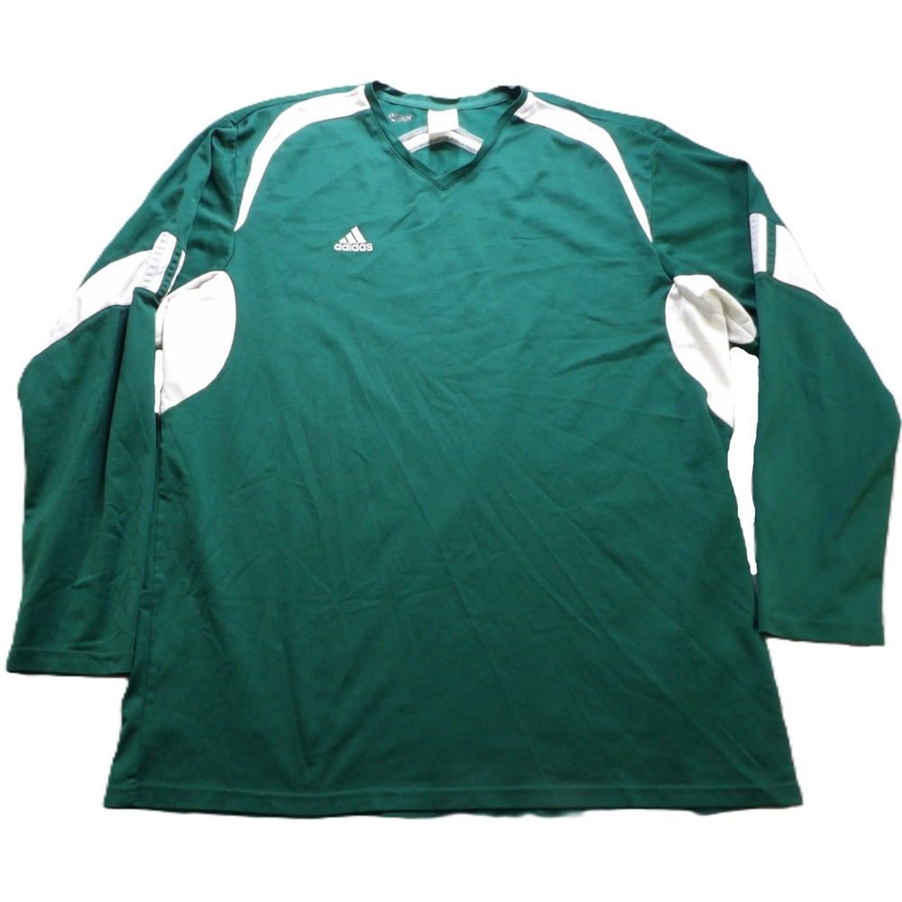 VTG 90s Adidas Men Green White Long Sleeve Athletic Jersey V-Neck Shirt XL Sport